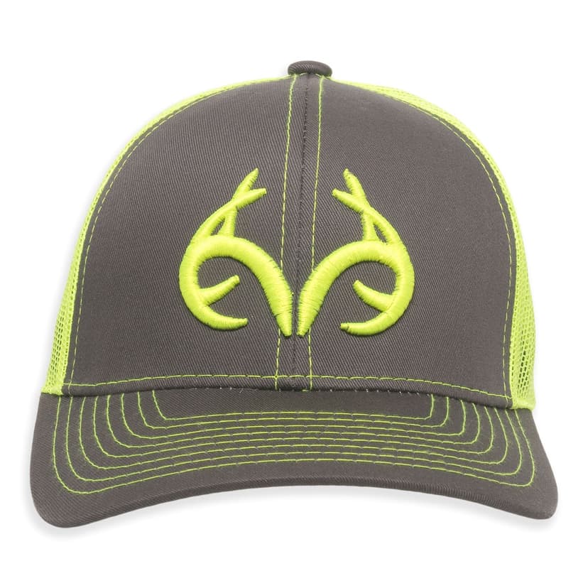 Hunting Mesh Back Baseball Cap with Adjustable Closure, Realtree Logo, Grey/Neon Yellow