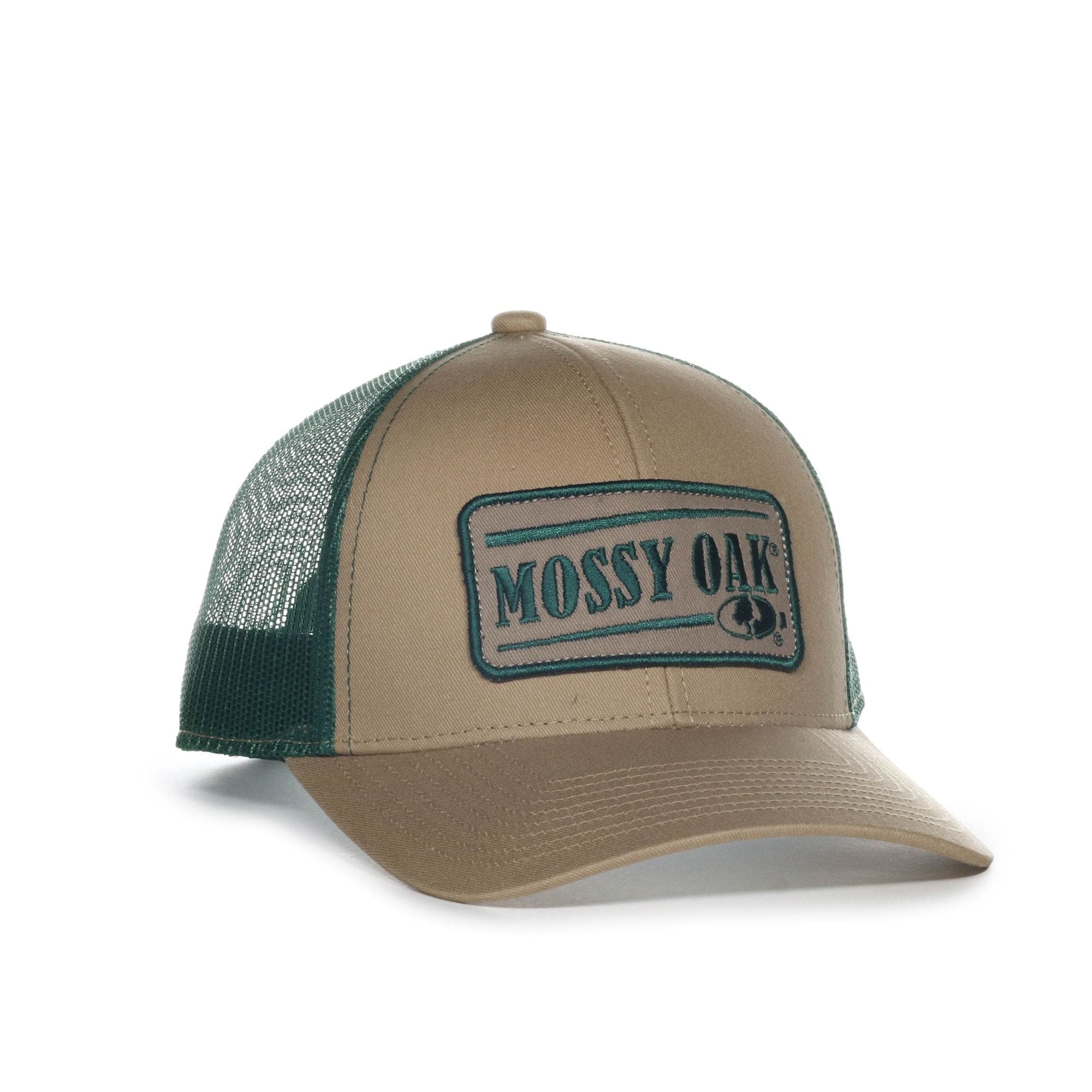 Mossy Oak Green Mesh Baseball Cap with Snap Closure, Cotton/Polyester, Tan/Gold