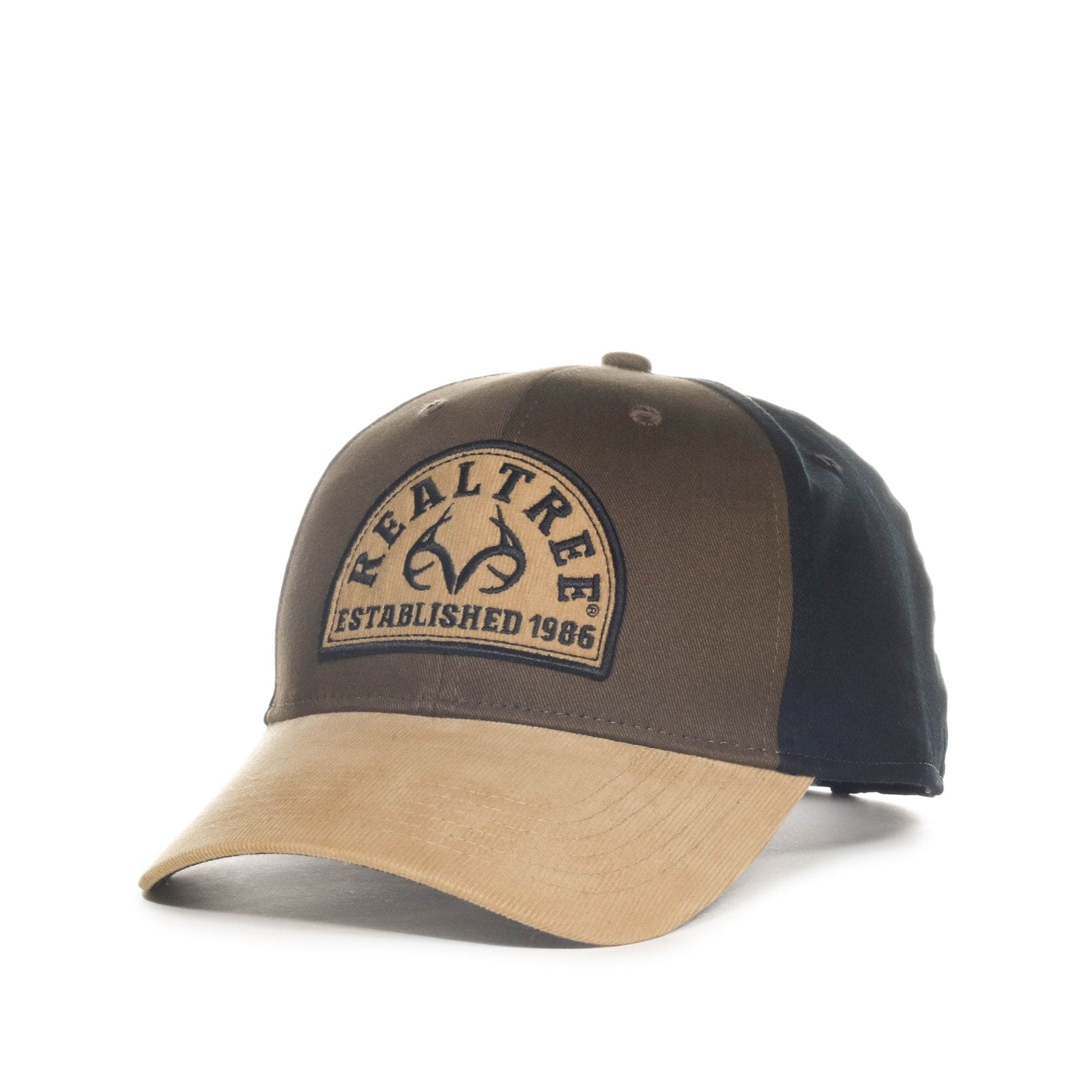 Realtree Logo Olive Black Snap Back Cap with Khaki Corduroy Bill/Patch, Cotton, One Size