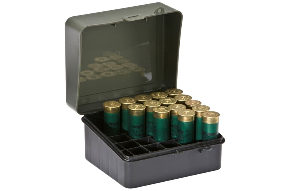 Plano Lockable Hunting Shotgun Shell Ammo Storage Box/Case For 12/16-Gauge Shells, Grey/Black