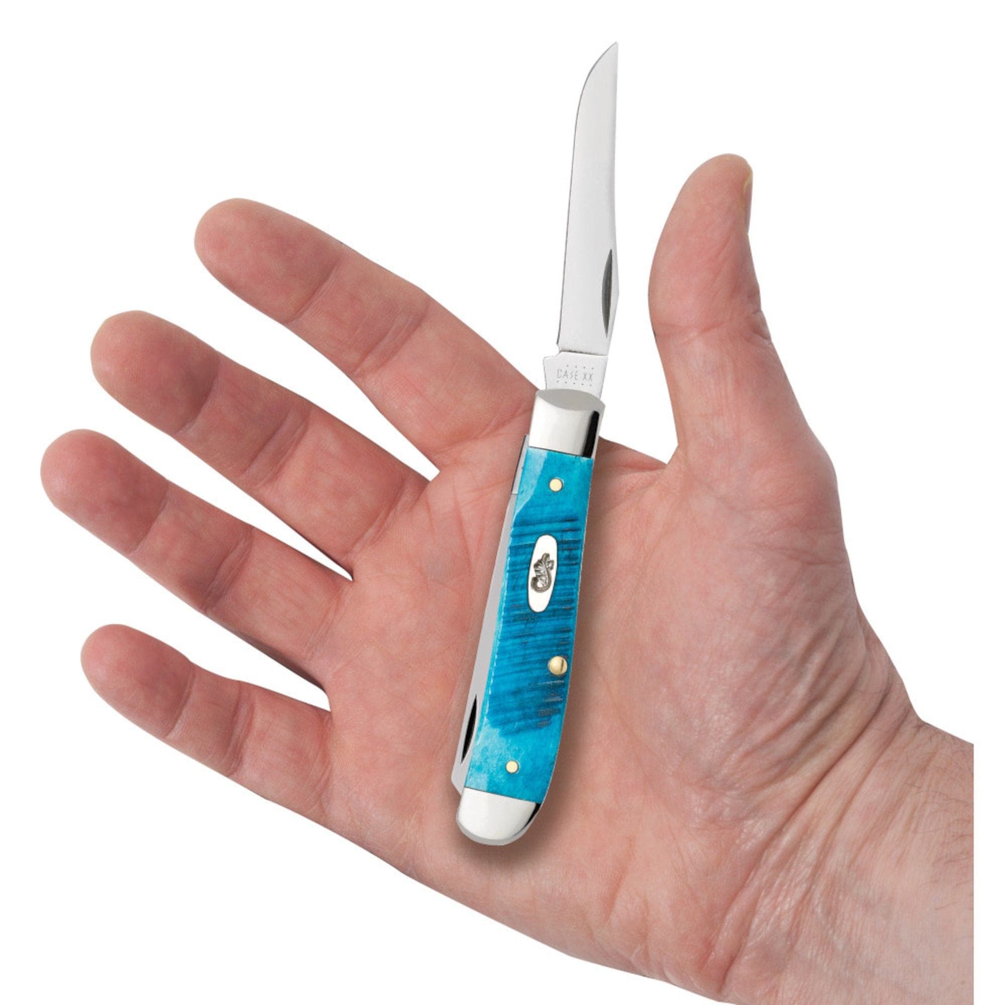 Case Sawcut Jig Caribbean Blue Bone Mini Trapper Knife with Clip & Spey Blades