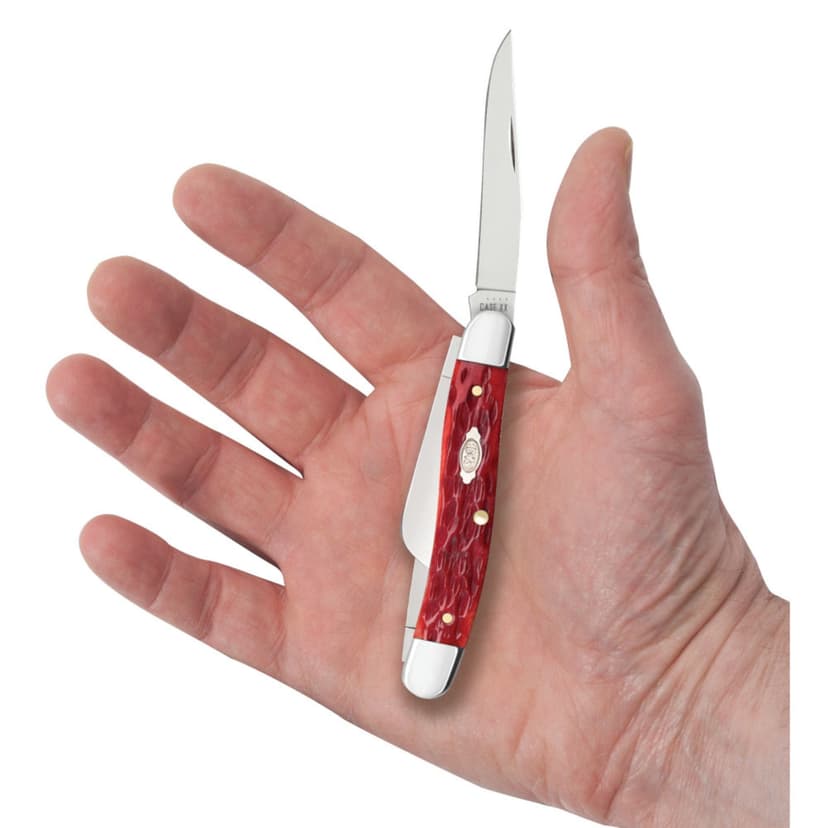 Case Dark Red Bone Medium Stockman Pocket Folding Knife with Clip, Sheepfoot & Spey Blades