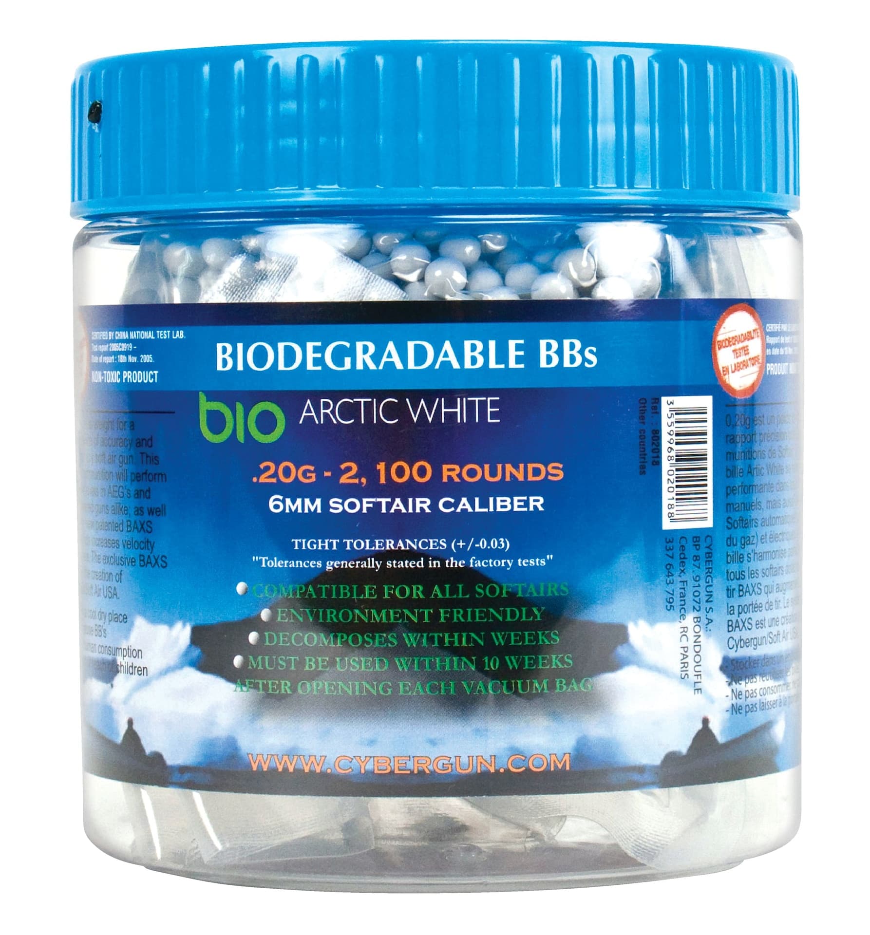 Soft Air 6mm, 0.2-g Biodegradable BB Ammunition for Air Soft Guns, 2100-ct, White