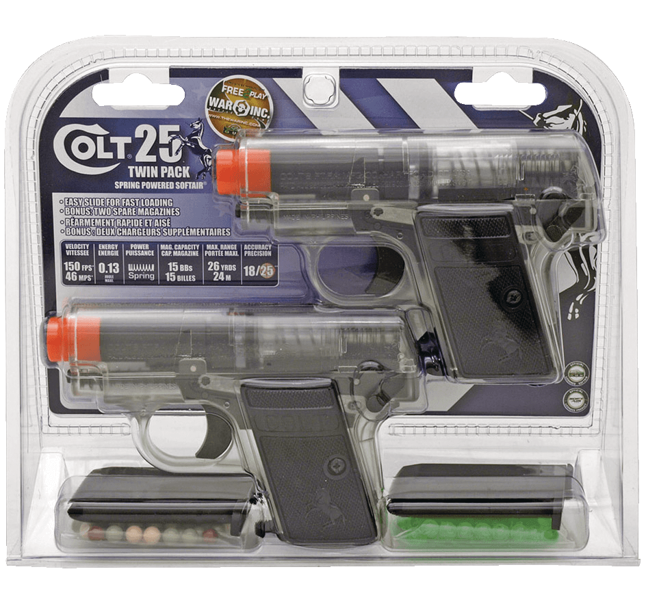 Colt 25 Twin Pack Spring Powered Airsoft Pistols, 200 FPS, 70 BB Capacity