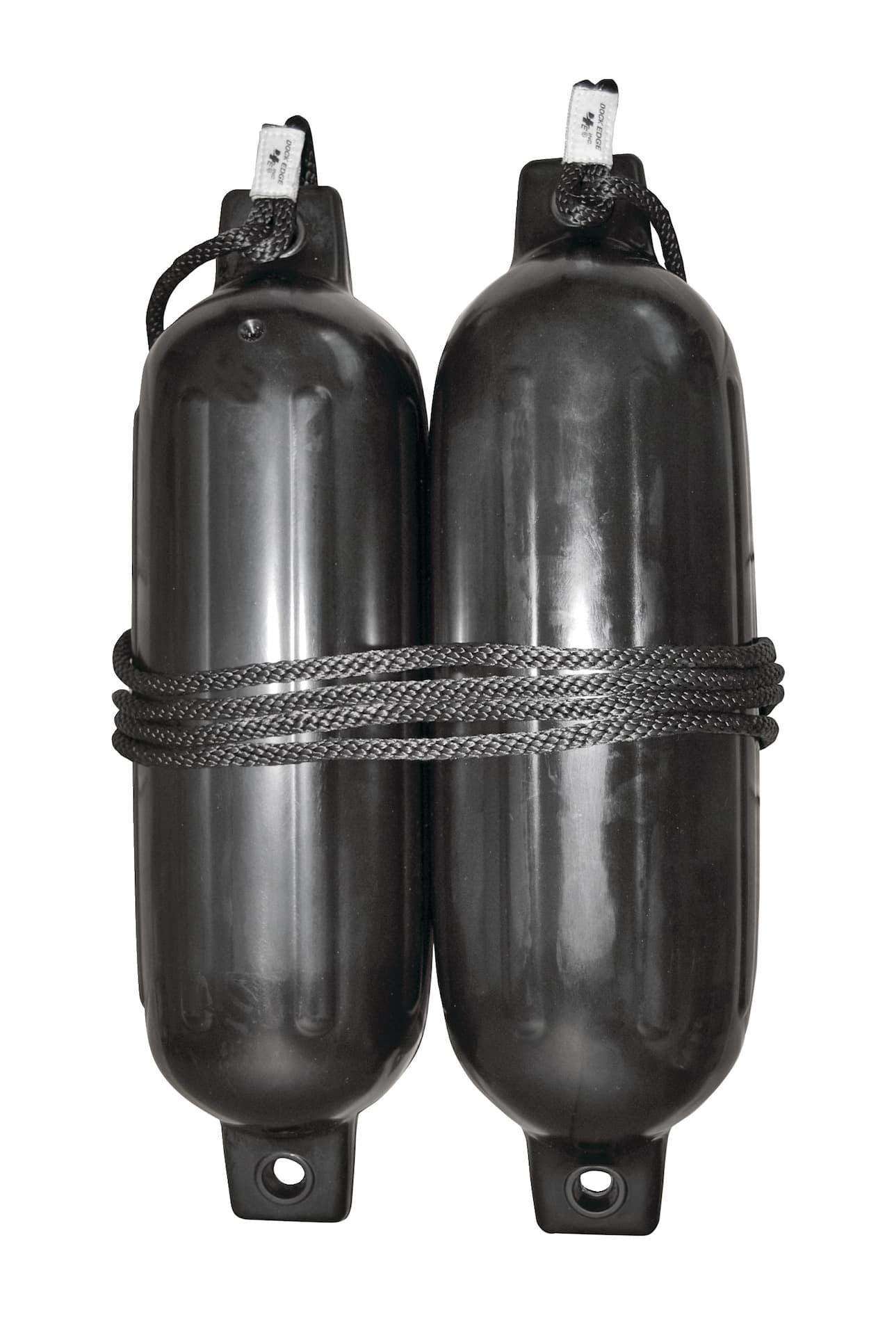 Dock Edge PVC Ribbed Twin Eyes Boat Fenders, 2-pk, Black, 5.5-in x 20-in