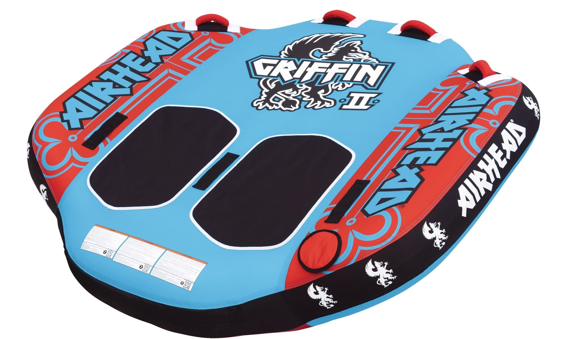 Airhead Griffin 2 Air-Pump Inflatable Water Boating 2-Rider Towable Tube, Blue/Red