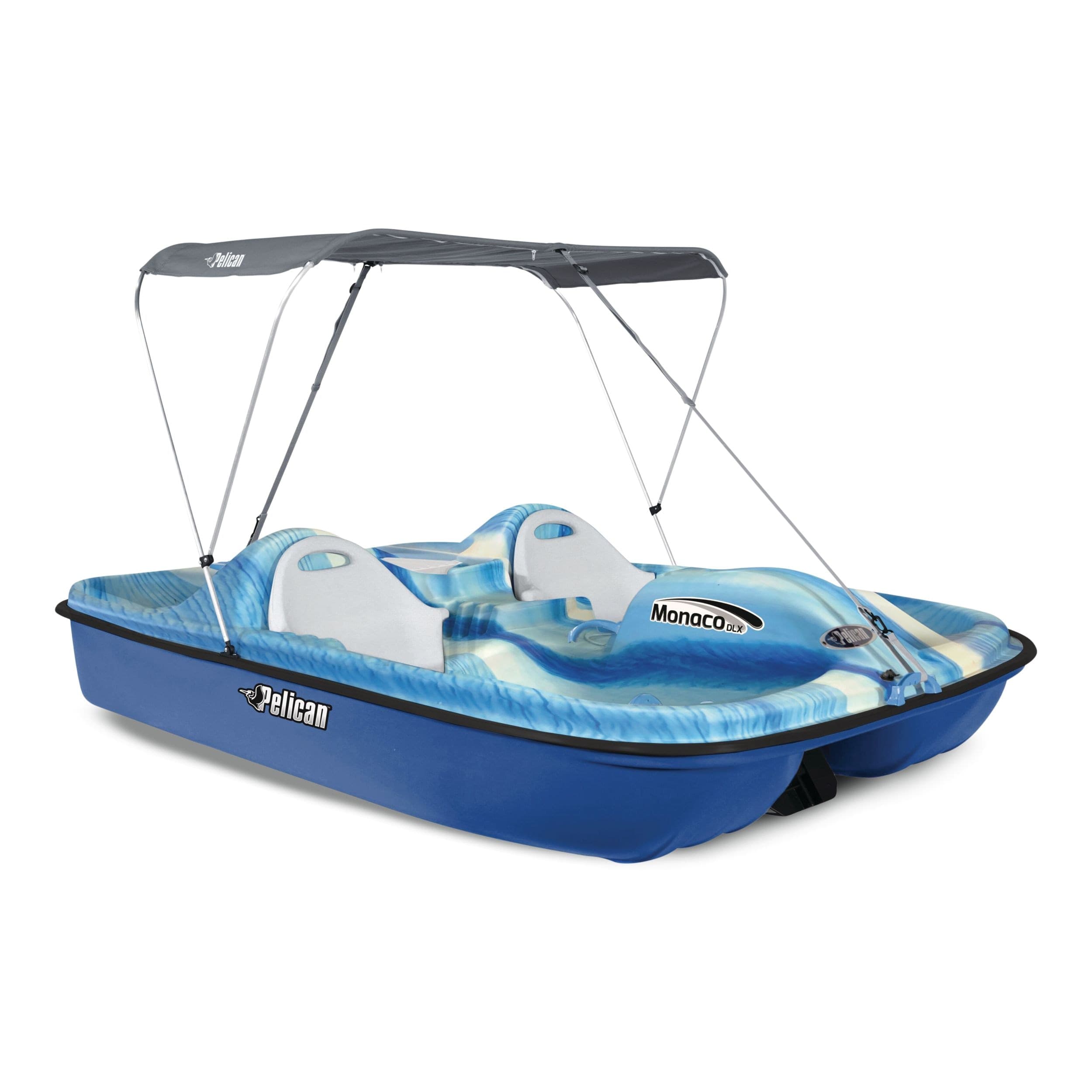 Pelican Monaco DLX 5-Person Pedal Boat w/Canopy, White/Blue Azure