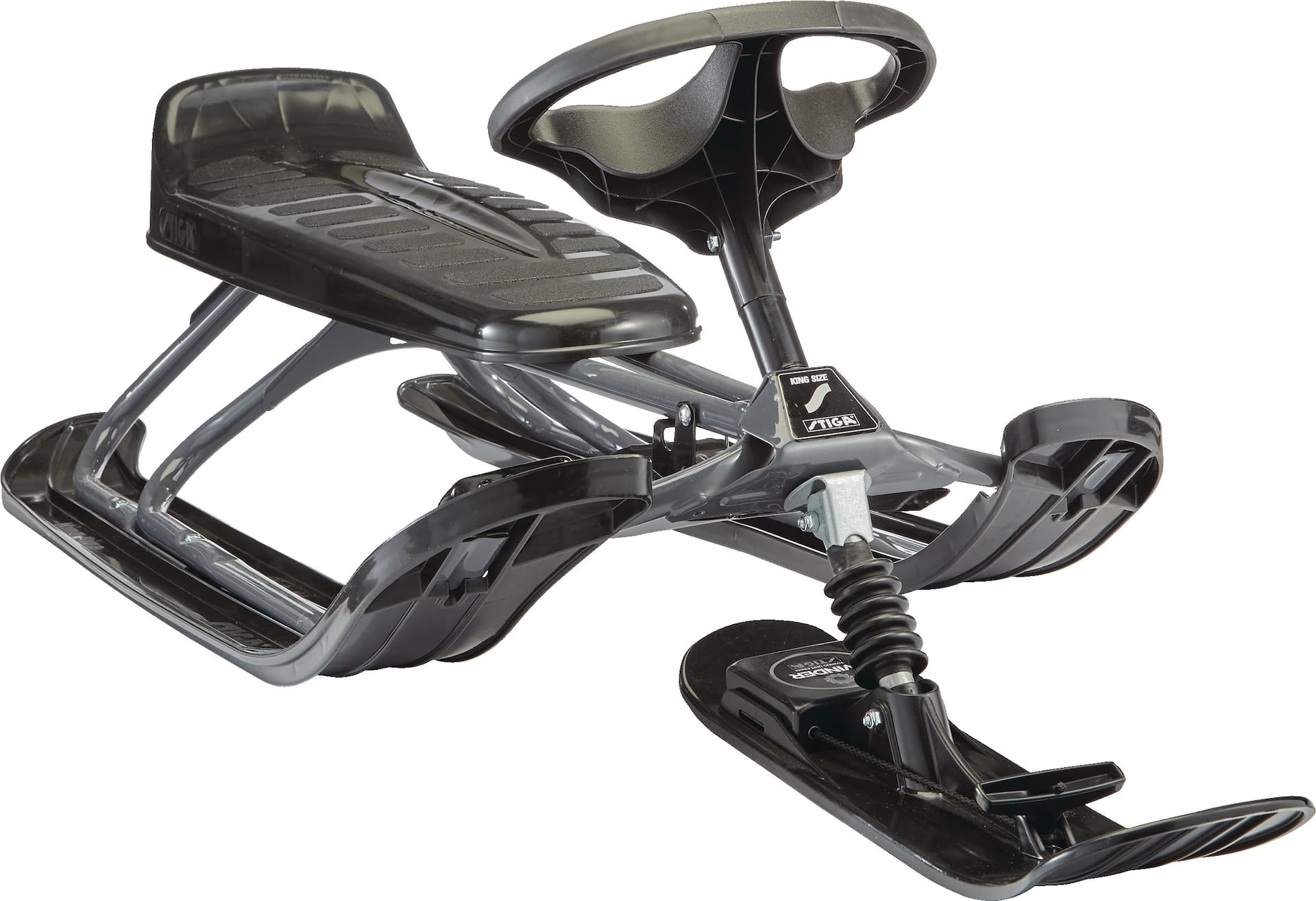 Stiga GT King Size Kids' 2-Person Winter Snow Racer Sled w/ Steering Wheel & Brakes, Grey