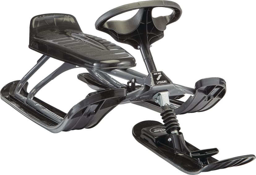 Stiga GT King Size Kids' 2-Person Winter Snow Racer Sled w/ Steering Wheel & Brakes, Grey