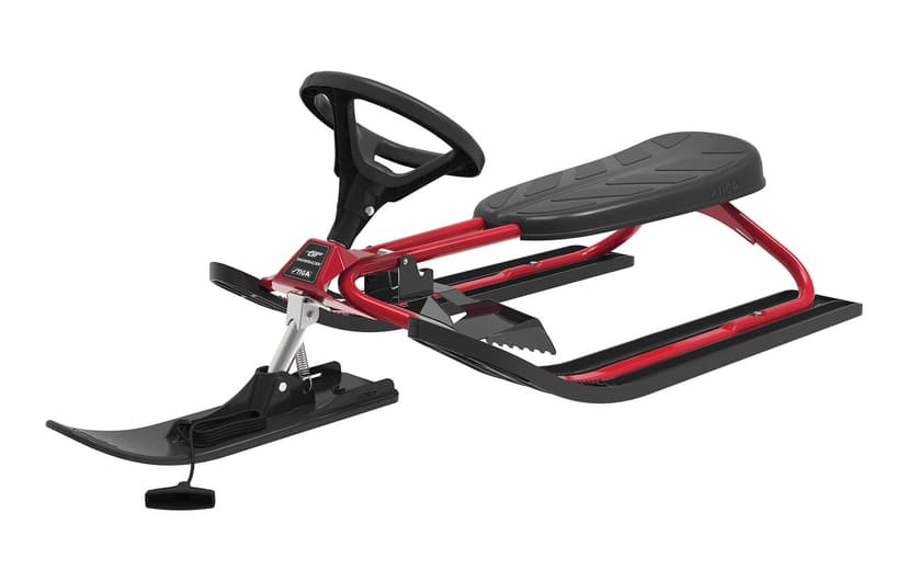 Stiga GT Kids' 1-Person Winter Snow Racer Ski Sled w/ Steering Wheel & Brakes, Red, Ages 5+