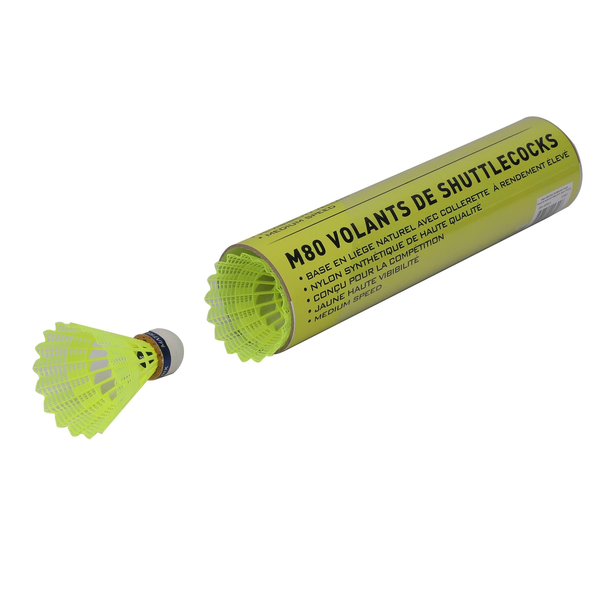 Matrix M80 Nylon Shuttlecock Birdie with Cork Head, Yellow, 6-pk