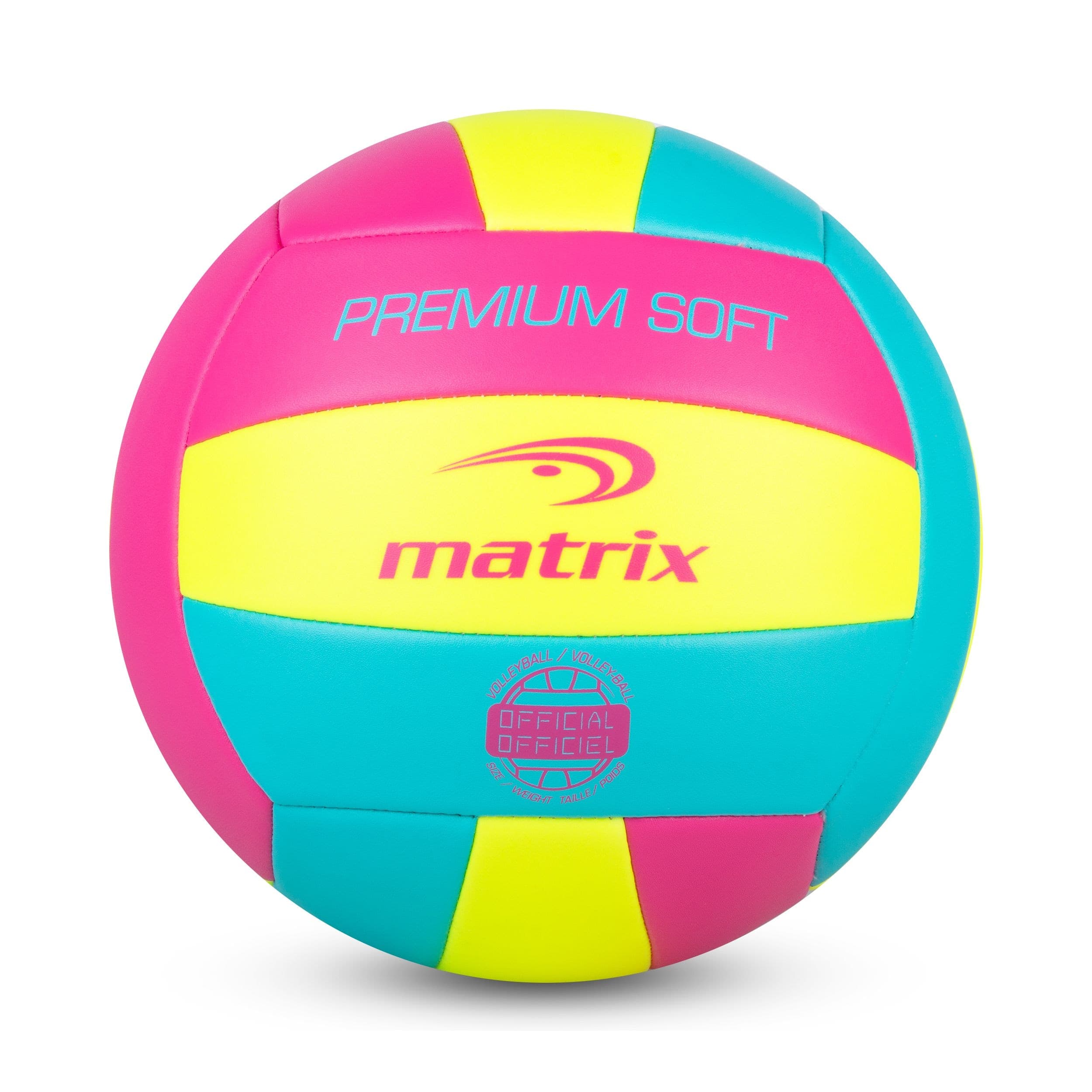 Matrix Premium Soft Volleyball, Synthetic Leather, Blue/Pink/Yellow, Size 5