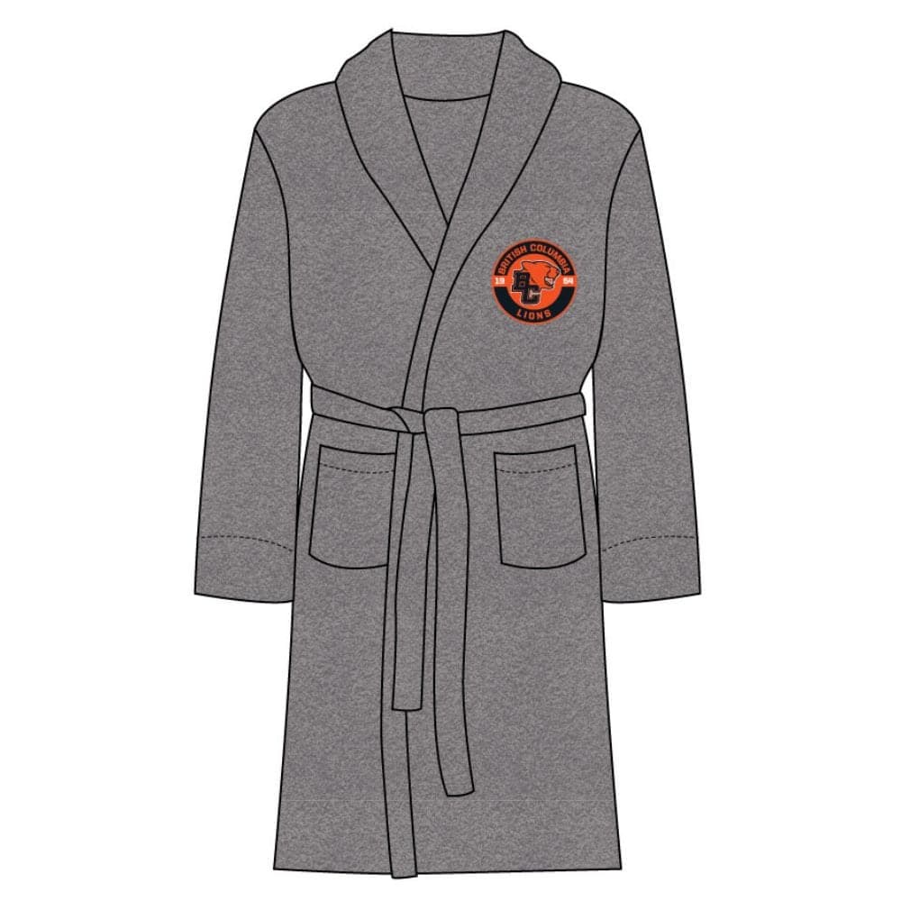 CFL BC Lions Soft Plush Bathrobe, Adult, Heather Grey, One Size