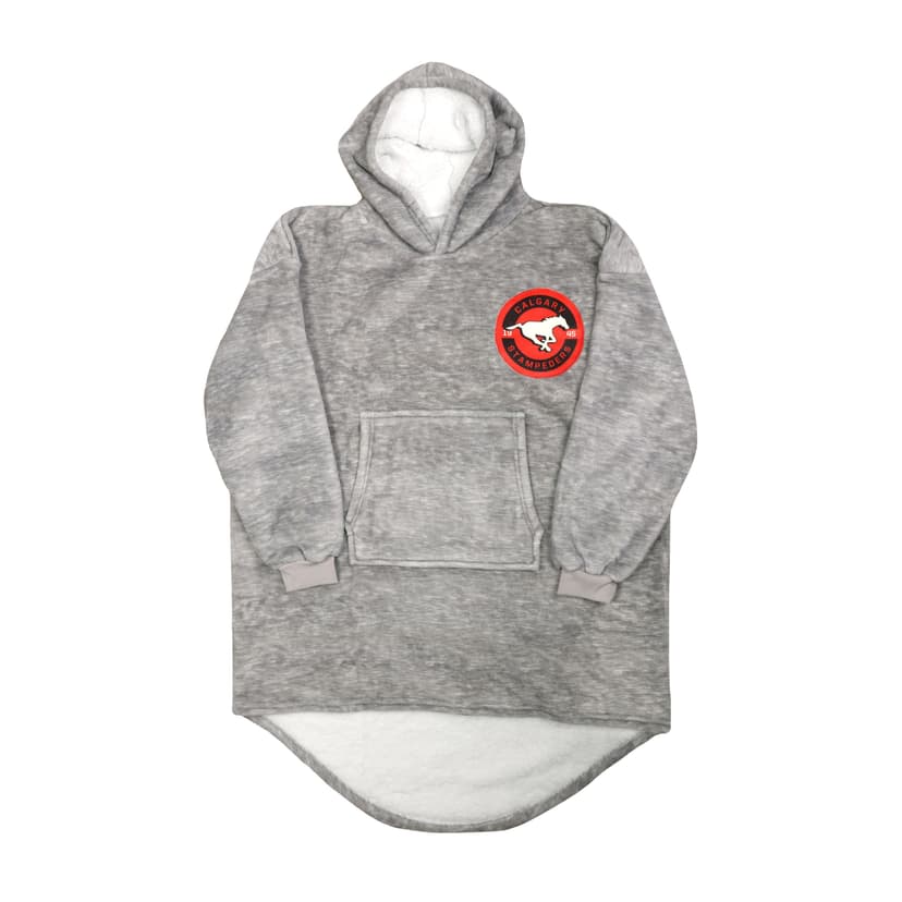 CFL Calgary Stampeders Snuggle Me Game Time Wearable Hooded Blanket, Grey, Adult, One Size