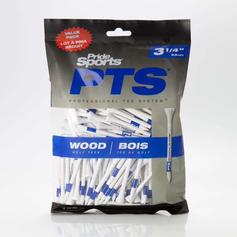 Pride Professional Tee System™ ProLength Plus Wood Golf Tee, 3-1/4-in Blue on White, 135-pk