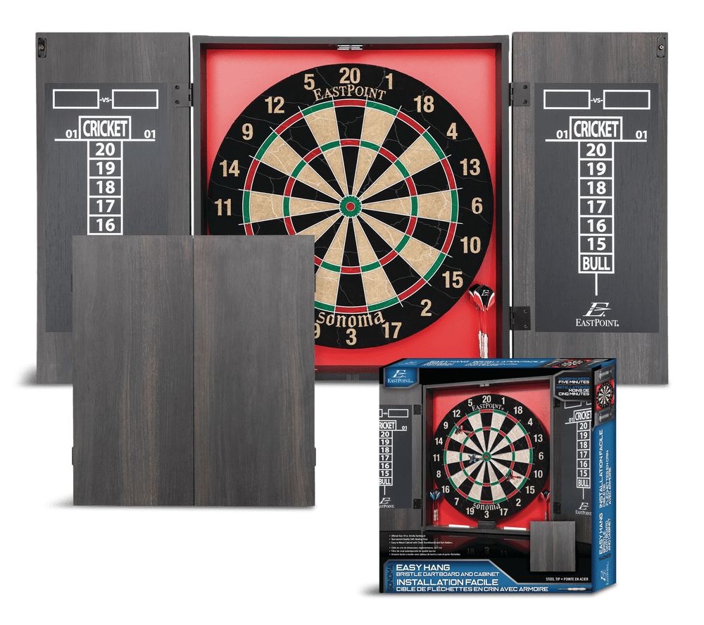 EastPoint Sonoma Sisal Bristle Dartboard & Cabinet Set w/ 6 Darts & Chalk Scoreboard