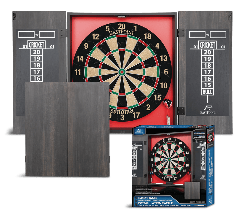 EastPoint Sonoma Sisal Bristle Dartboard & Cabinet Set w/ 6 Darts & Chalk Scoreboard