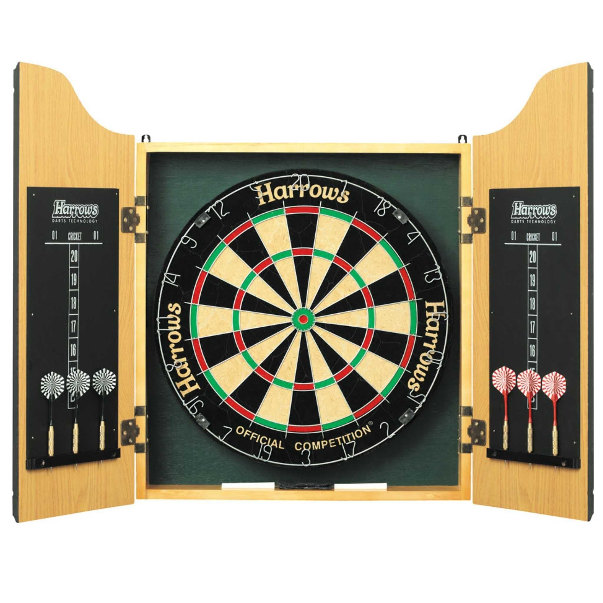 Harrows Pro's Choice Cabinet and Dartboard Set, Light Brown