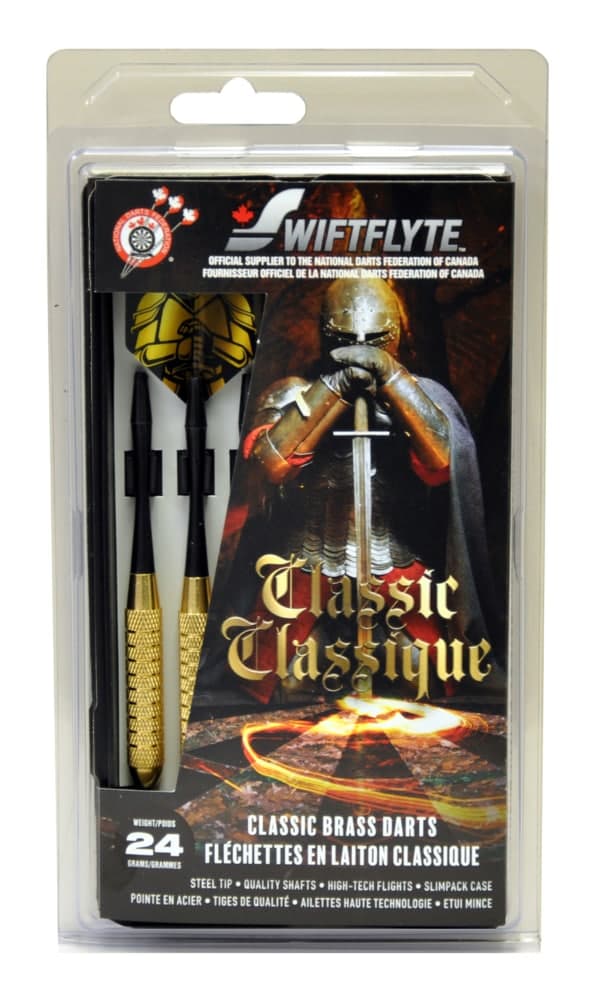 Swiftflyte NDFC Classic Brass Darts Set w/ Steel Tips, Nylon Shafts & Case, 24-g, 3-pk