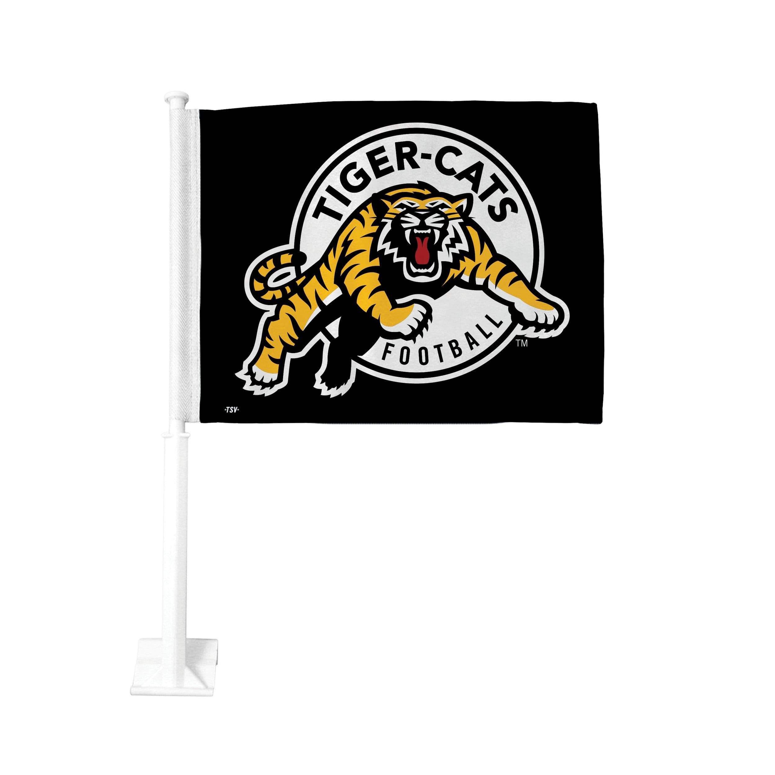 Hamilton Tiger Cats Car Flag w/ 19-in Mounting Pole For CFL Football Fans/Collectors, Black