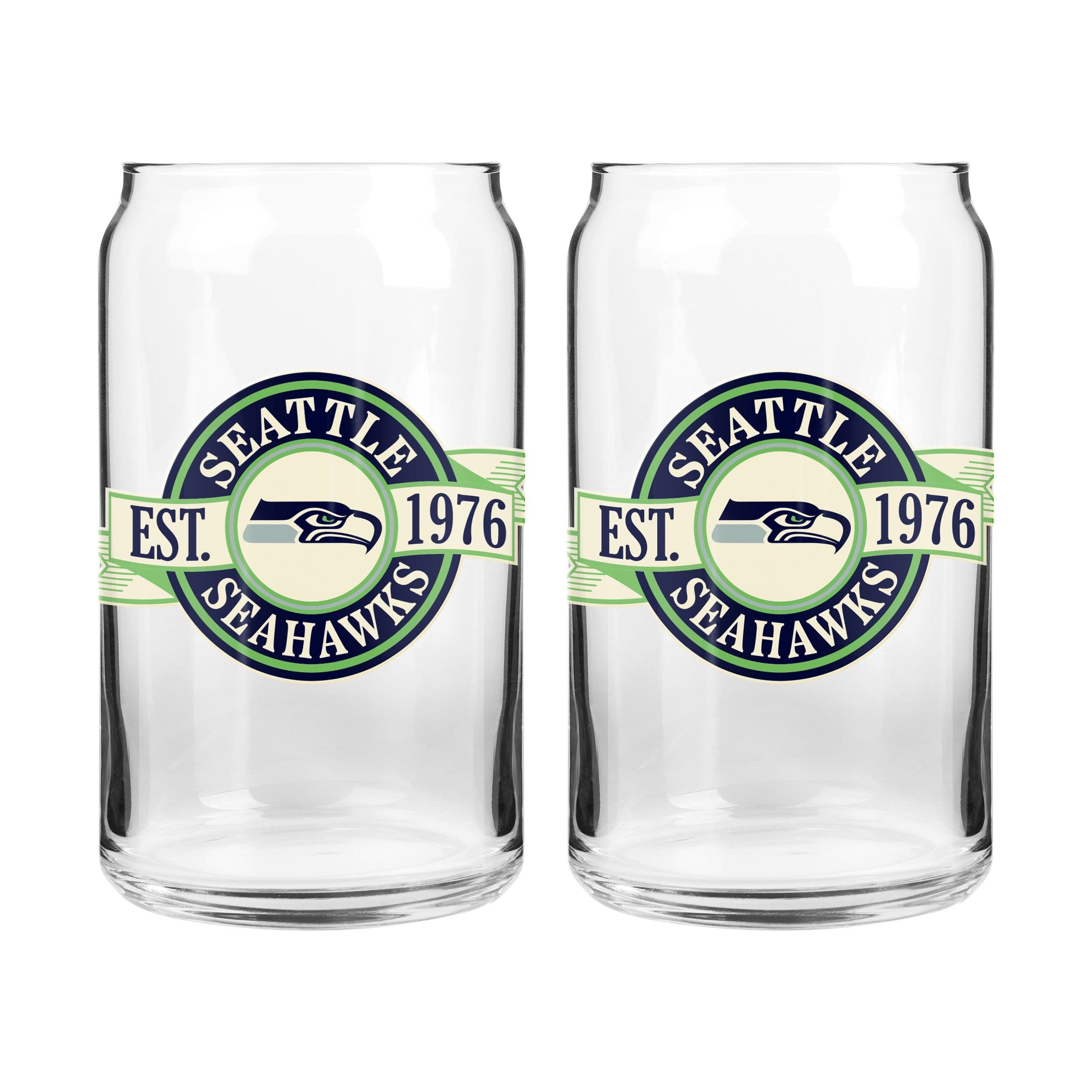 NFL Seattle Seahawks Can Glass Cup Set, Dishwasher Safe, For NFL Football Fans/Collectors, 2-pk