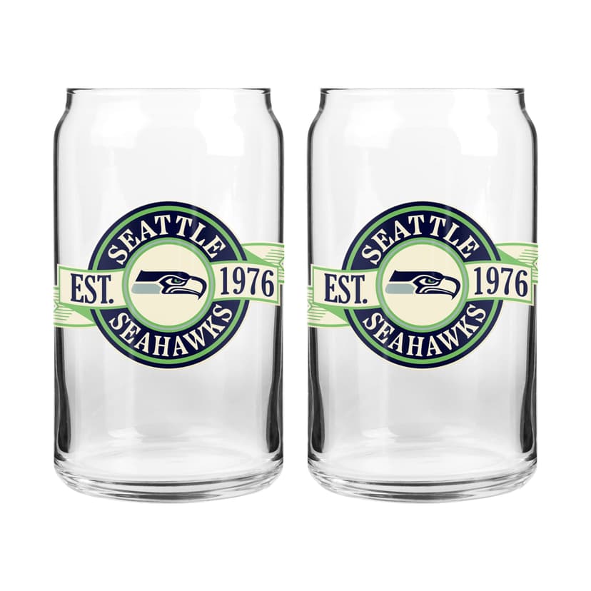 NFL Seattle Seahawks Can Glass Cup Set, Dishwasher Safe, For NFL Football Fans/Collectors, 2-pk