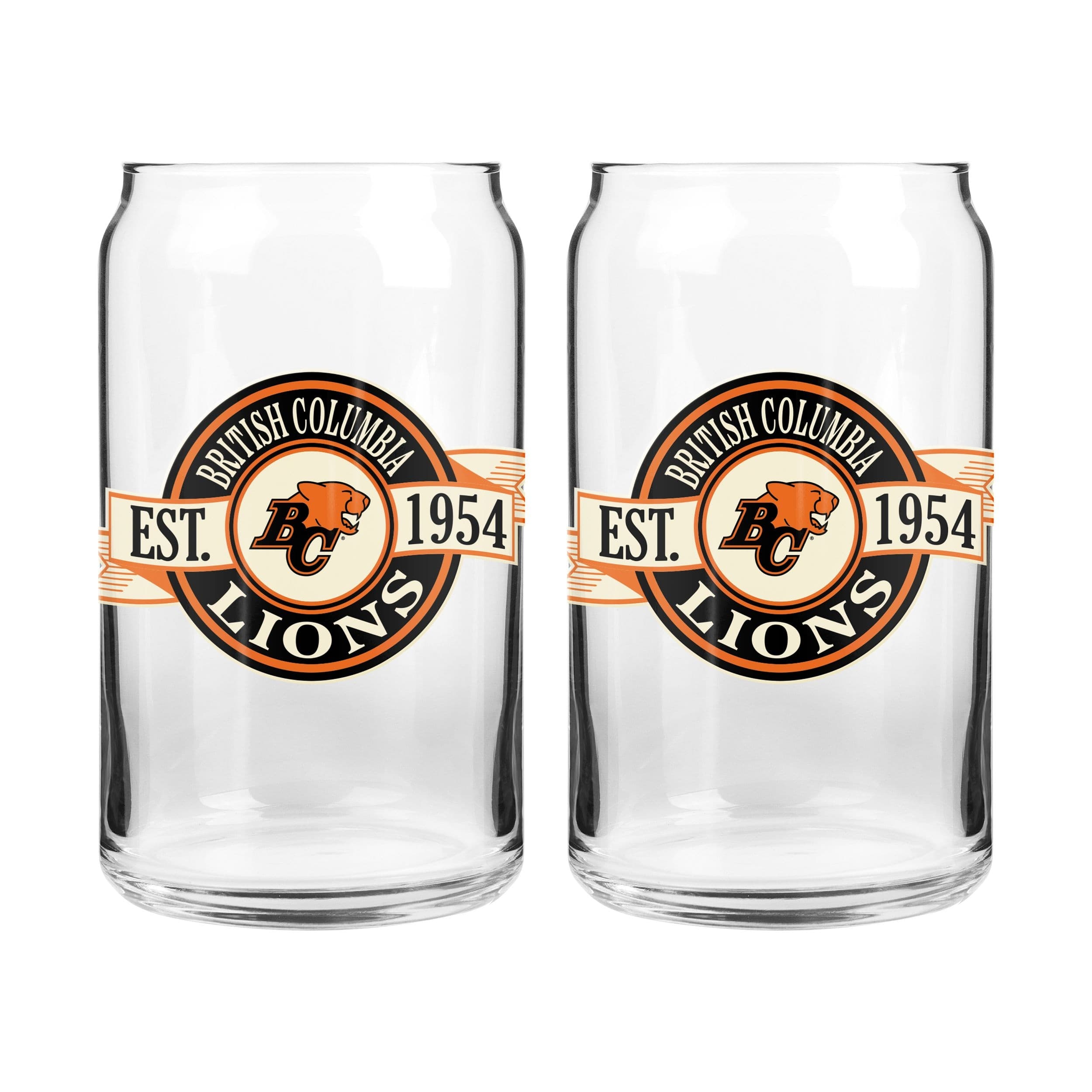 CFL BC Lions Can Glass Cup Set, Dishwasher Safe, For CFL Football Fans/Collectors, 2-pk