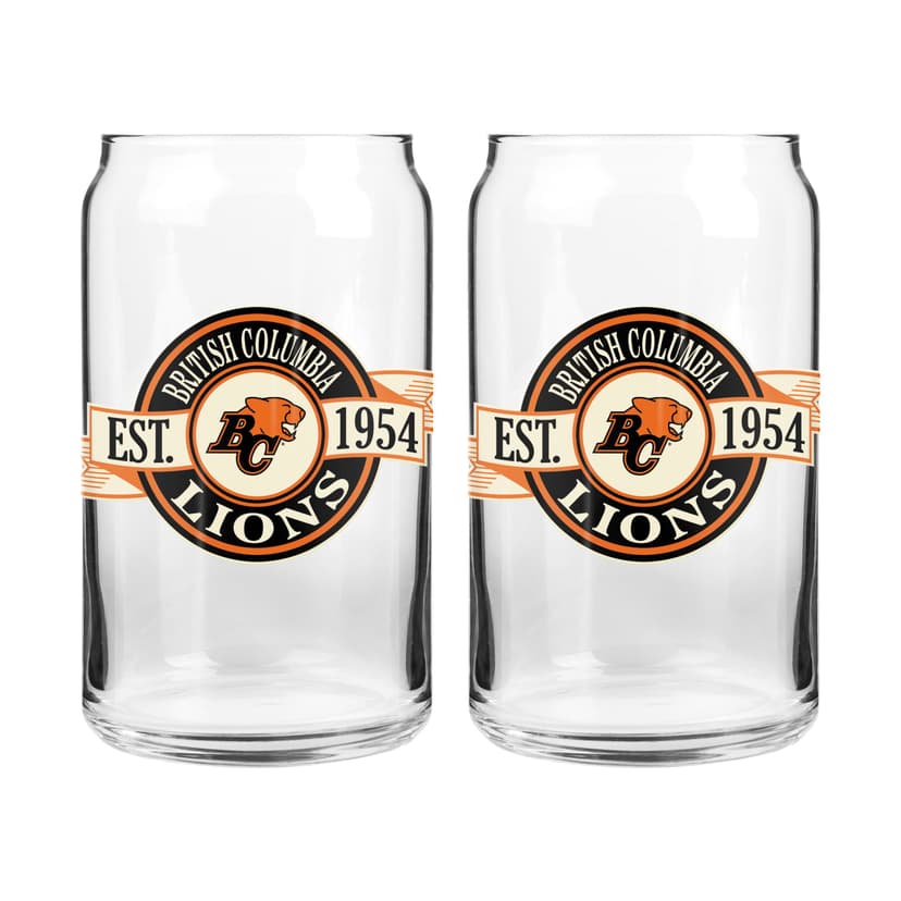 CFL BC Lions Can Glass Cup Set, Dishwasher Safe, For CFL Football Fans/Collectors, 2-pk