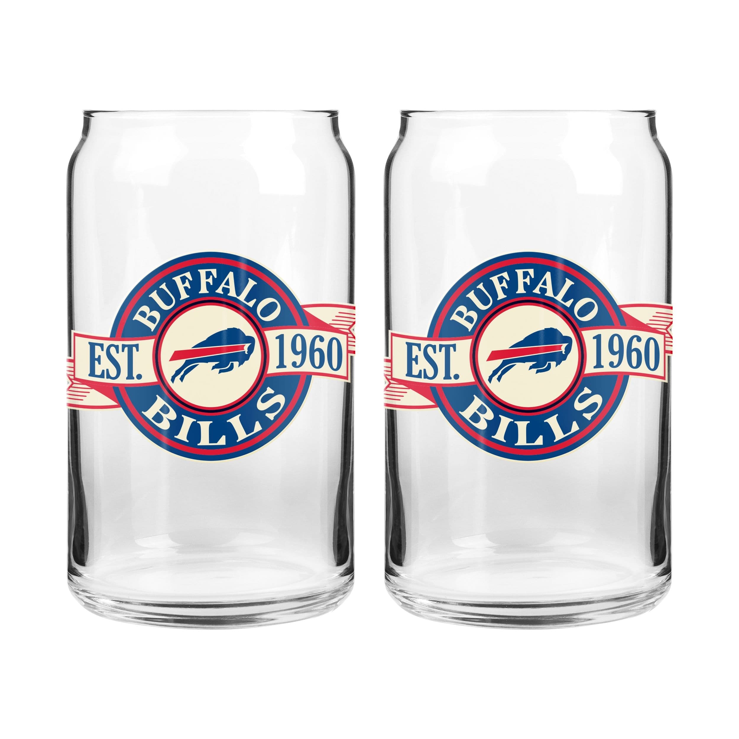 NFL Buffalo Bills Can Glass Cup Set, Dishwasher Safe, For NFL Football Fans/Collectors, 2-pk