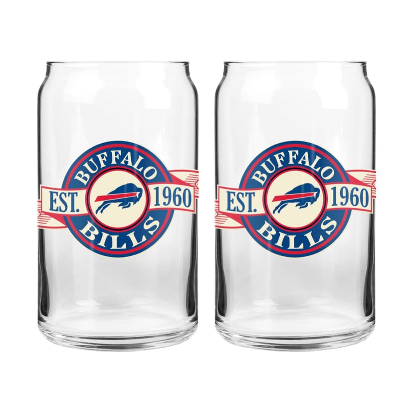 NFL Buffalo Bills Can Glass Cup Set, Dishwasher Safe, For NFL Football Fans/Collectors, 2-pk