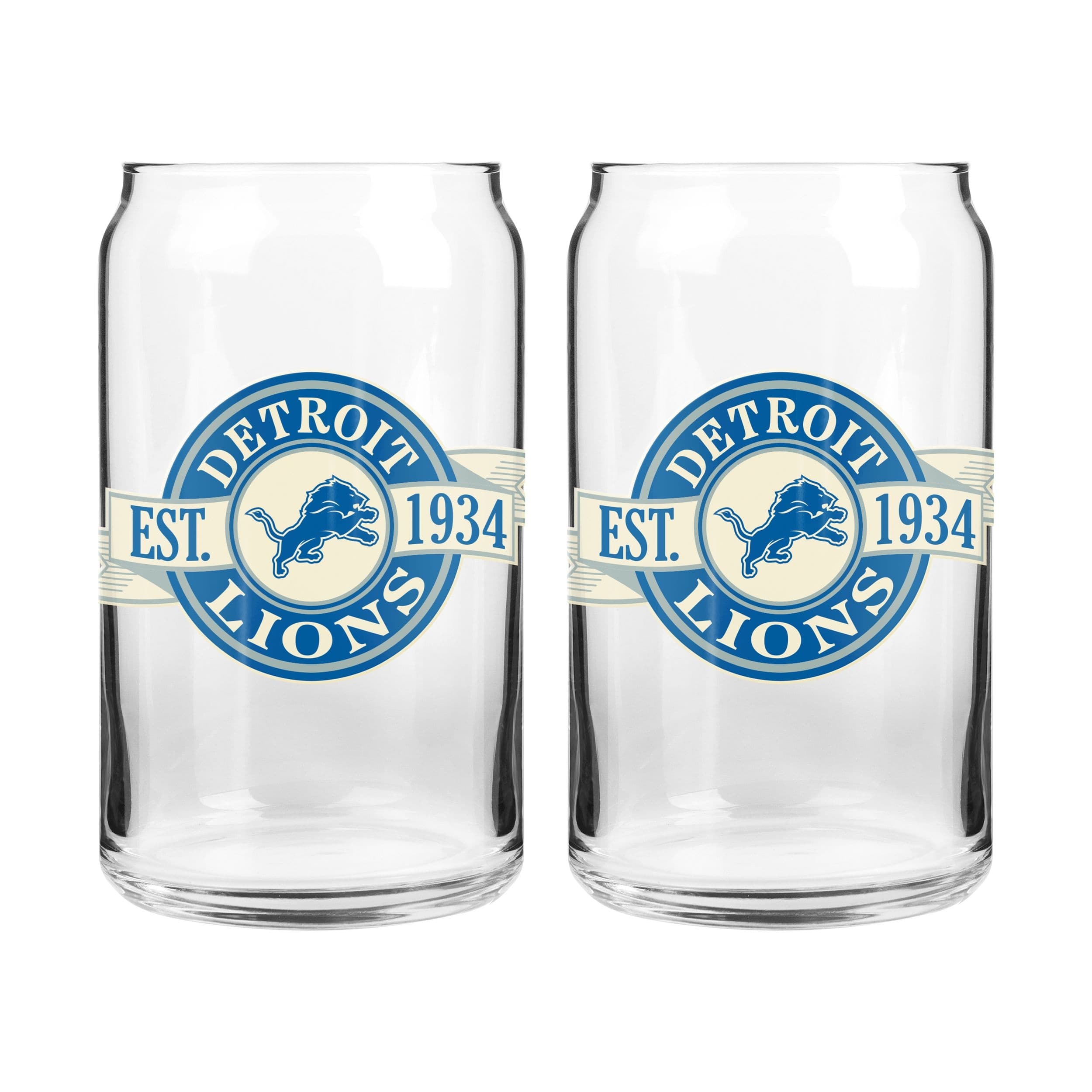 NFL Detroit Lions Can Glass Cup Set, Dishwasher Safe, For NFL Football Fans/Collectors, 2-pk
