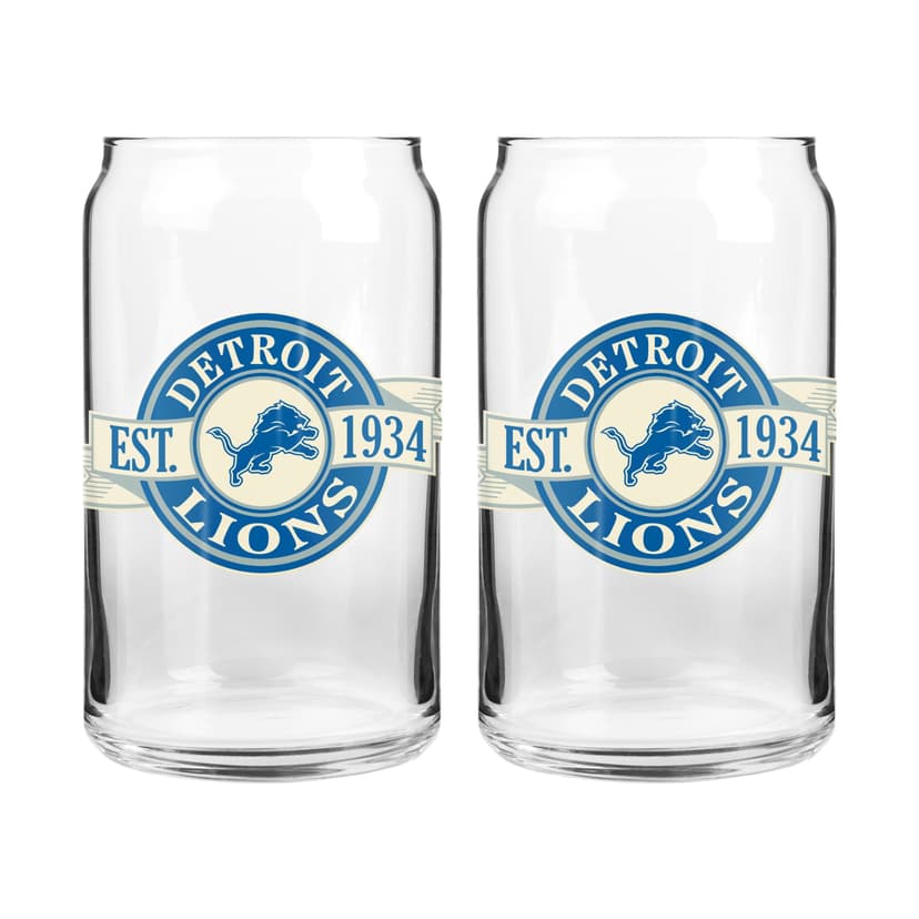 NFL Detroit Lions Can Glass Cup Set, Dishwasher Safe, For NFL Football Fans/Collectors, 2-pk