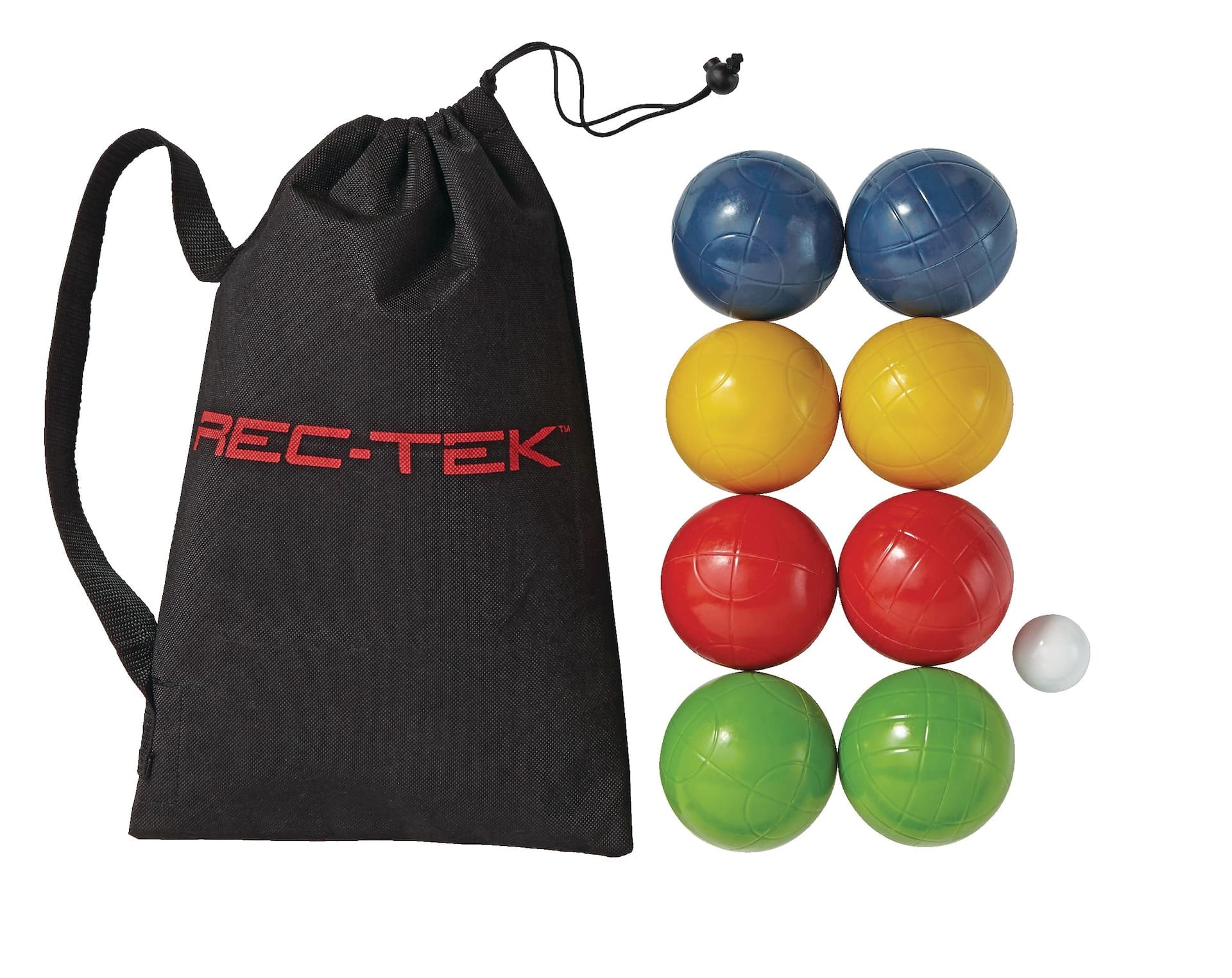 Rec-Tek Outdoor & Indoor Molded Bocce Set with Storage Bag, Multi-Coloured, 9-pk, All Ages, for Lawn Game Activities