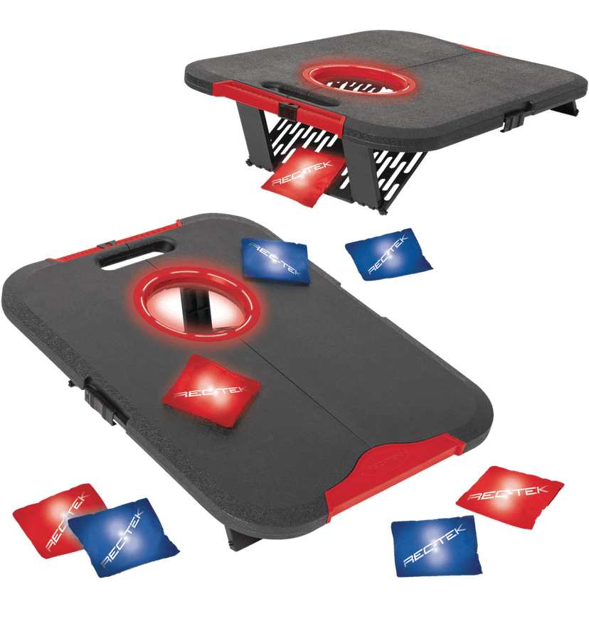 Rec-Tek Outdoor Portable Light-up Day & Night Play Bean Bag Toss Set, Red/Blue, 23.5-in, 10-pk, All Ages, for Lawn Game Activities