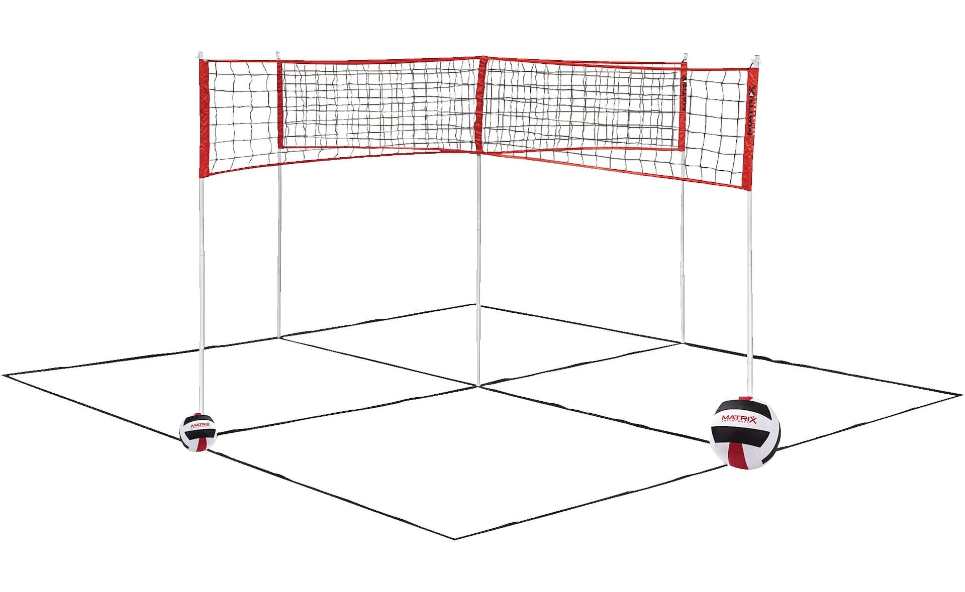 Rec-Tek Outdoor Portable Matrix 4-Square Lawn Game Combo Set, Red, 14-ft, 3-pk, All Ages, for Lawn Game Activities