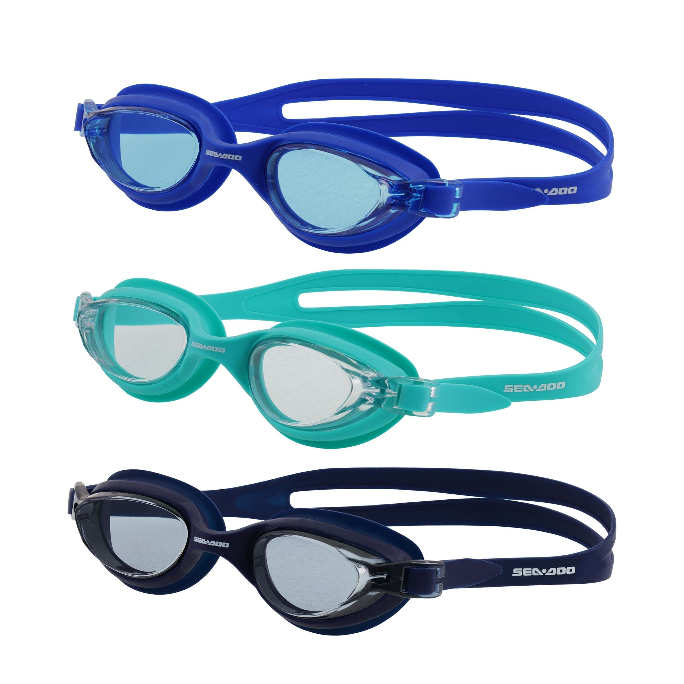 SeaDoo Adult Anti-Fog Swim Goggles with Durable PC Lens, Ages 14+, 3-pc