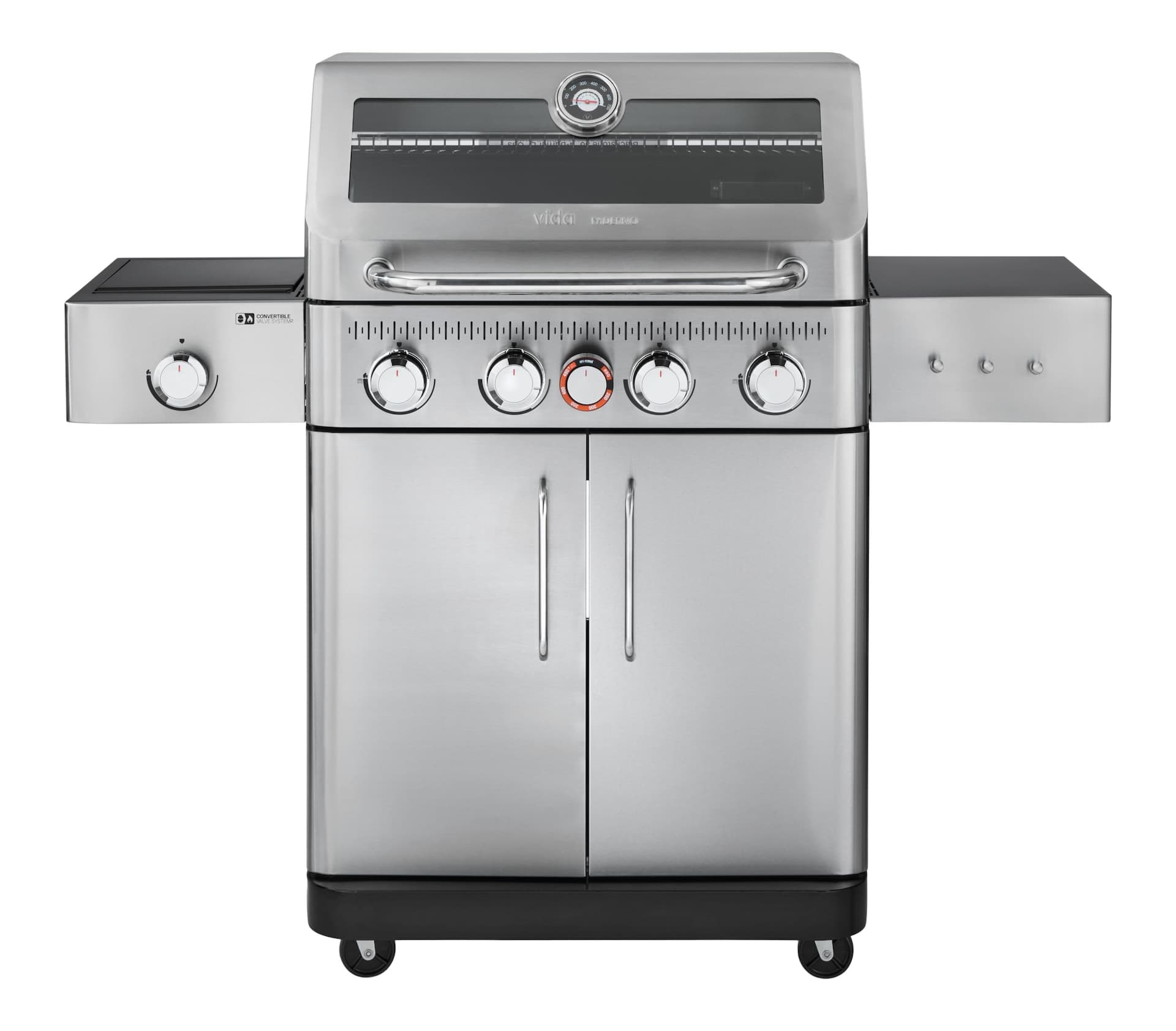 Vida by PADERNO 480 4-Burner Convertible Propane Gas BBQ with Oven Mode Temperature Control