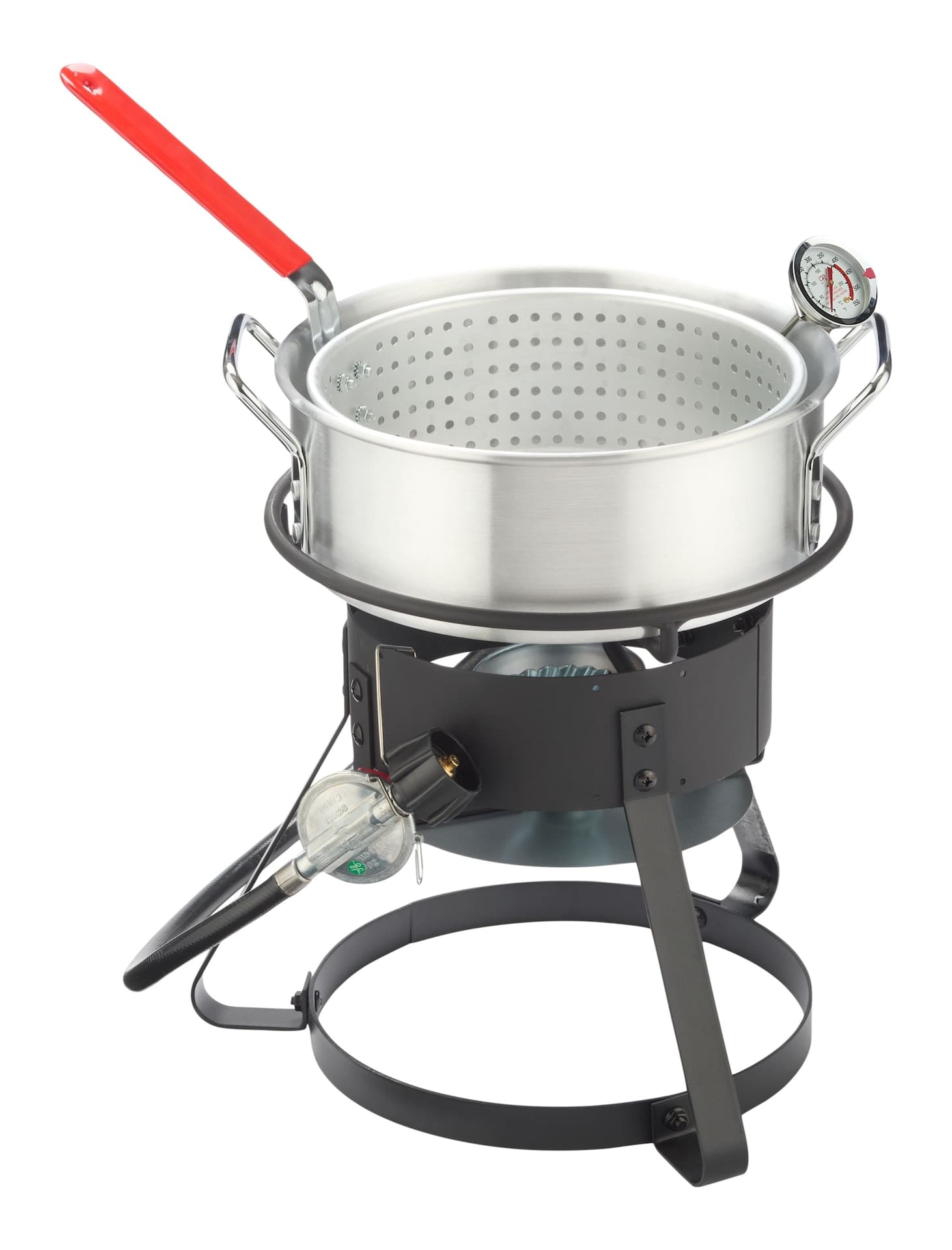 MASTER Chef Outdoor Aluminum Fish Deep Fryer with Thermometer & Propane Gas Burner, 6.5-qt