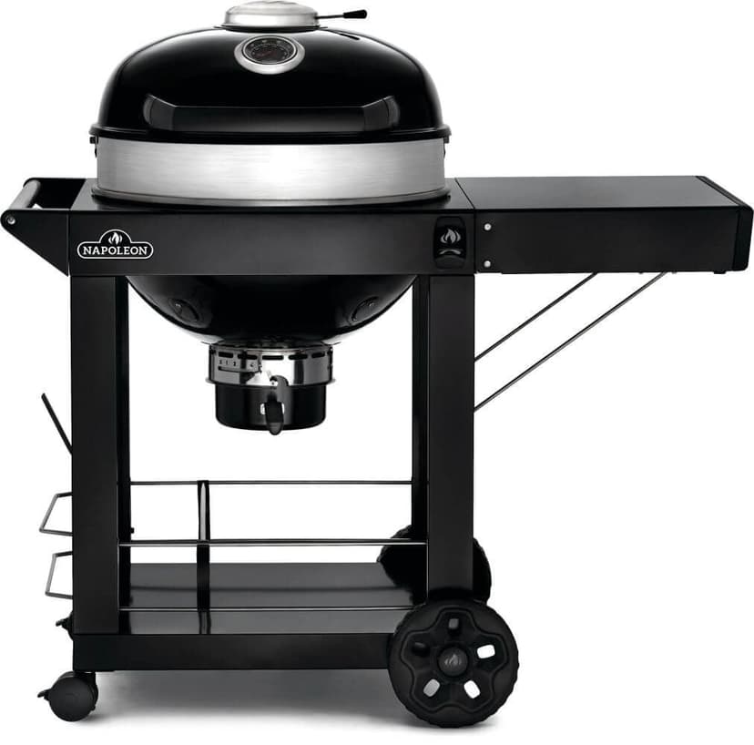 Napoleon PRO Charcoal Kettle BBQ Grill with Cart and Folding Prep Shelf, Hinged Cooking Grids, 22-in