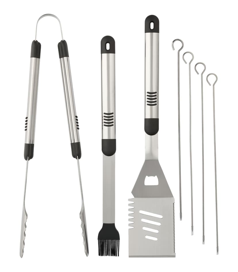 MASTER Chef Heavy Duty Stainless Steel BBQ Grill Tool Set with Spatula, Tongs, Basting Brush, Skewers, 7-pc