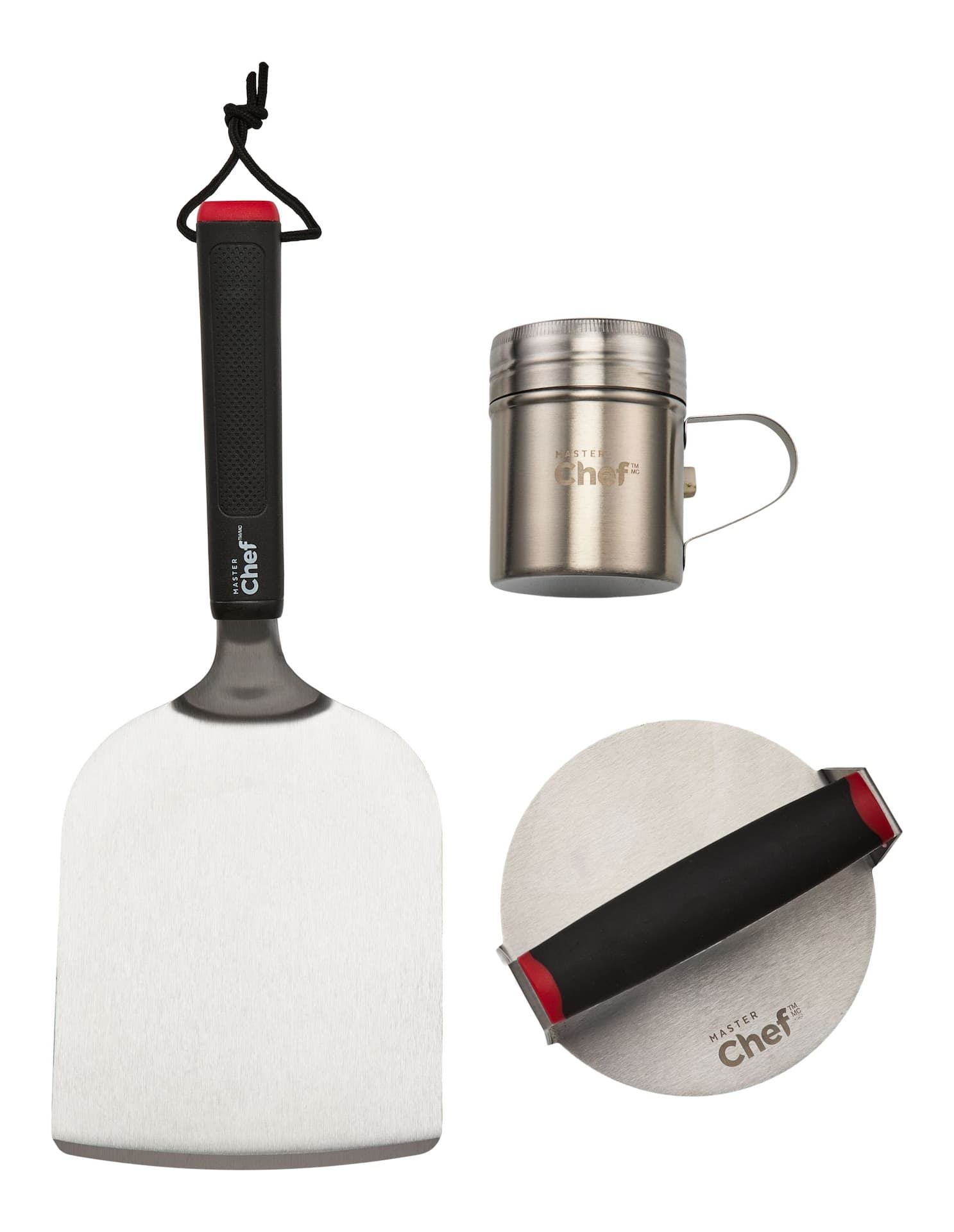 Master Chef Stainless Steel Smash Burger Set with Griddle Press, Spice Shaker & Spatula, 3-pc