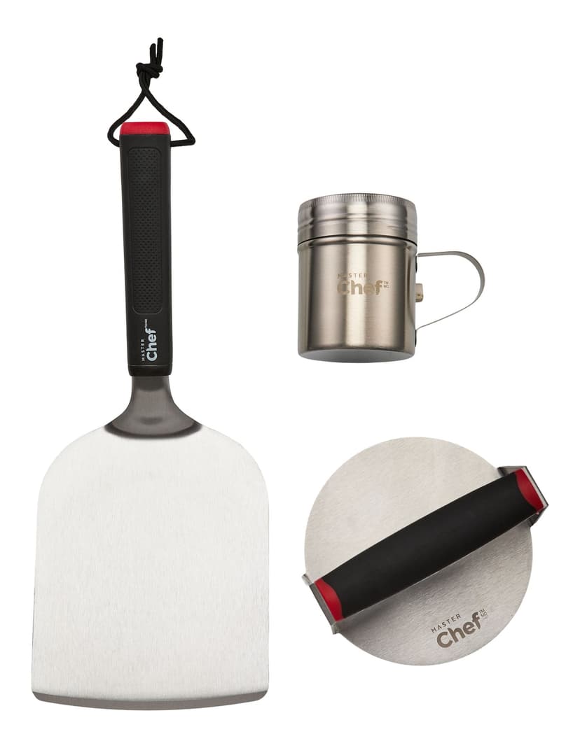 Master Chef Stainless Steel Smash Burger Set with Griddle Press, Spice Shaker & Spatula, 3-pc