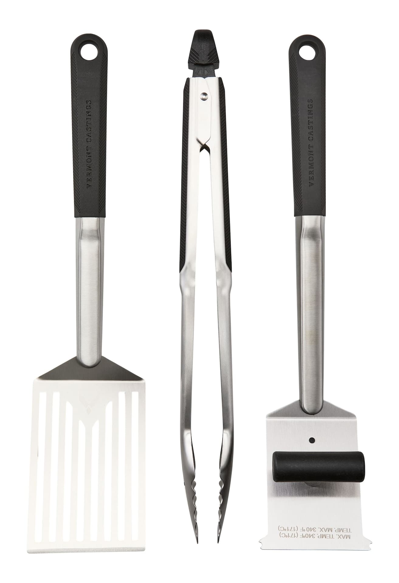 Vermont Castings Stainless Steel BBQ Grill Tool Set with Ergonomic Grip, 3-pc