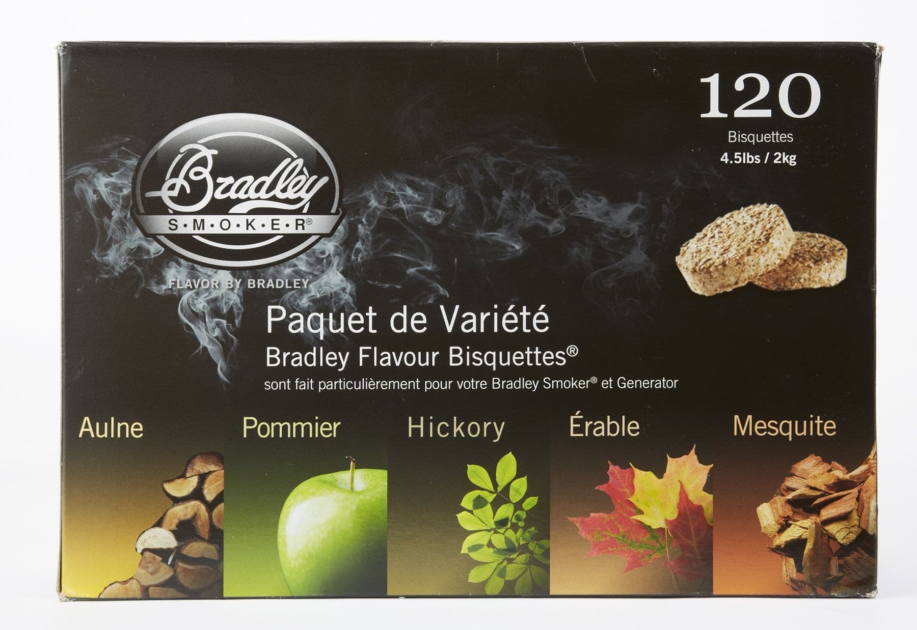 Bradley Smoker 5-Flavour Variety Pack Smoking Pure Wood Chip Bisquettes, 120-pk