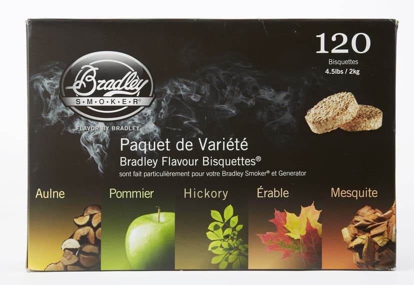 Bradley Smoker 5-Flavour Variety Pack Smoking Pure Wood Chip Bisquettes, 120-pk