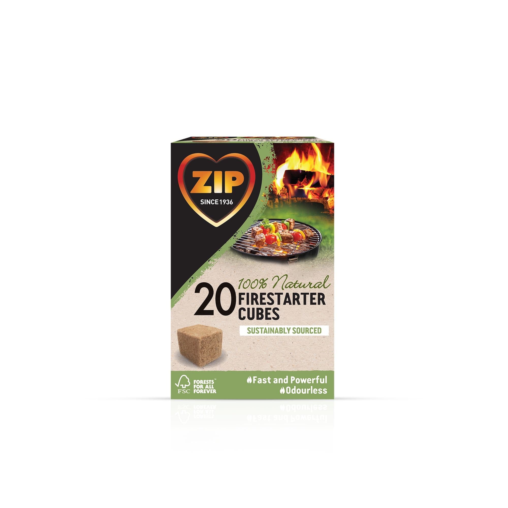 Zip Natural Wood Fibre & Wax Formulated Firestarter Cubes with 15-Minute Burn Time, 20-pk