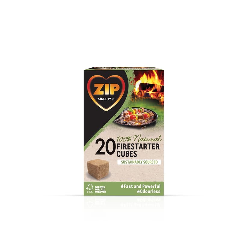 Zip Natural Wood Fibre & Wax Formulated Firestarter Cubes with 15-Minute Burn Time, 20-pk