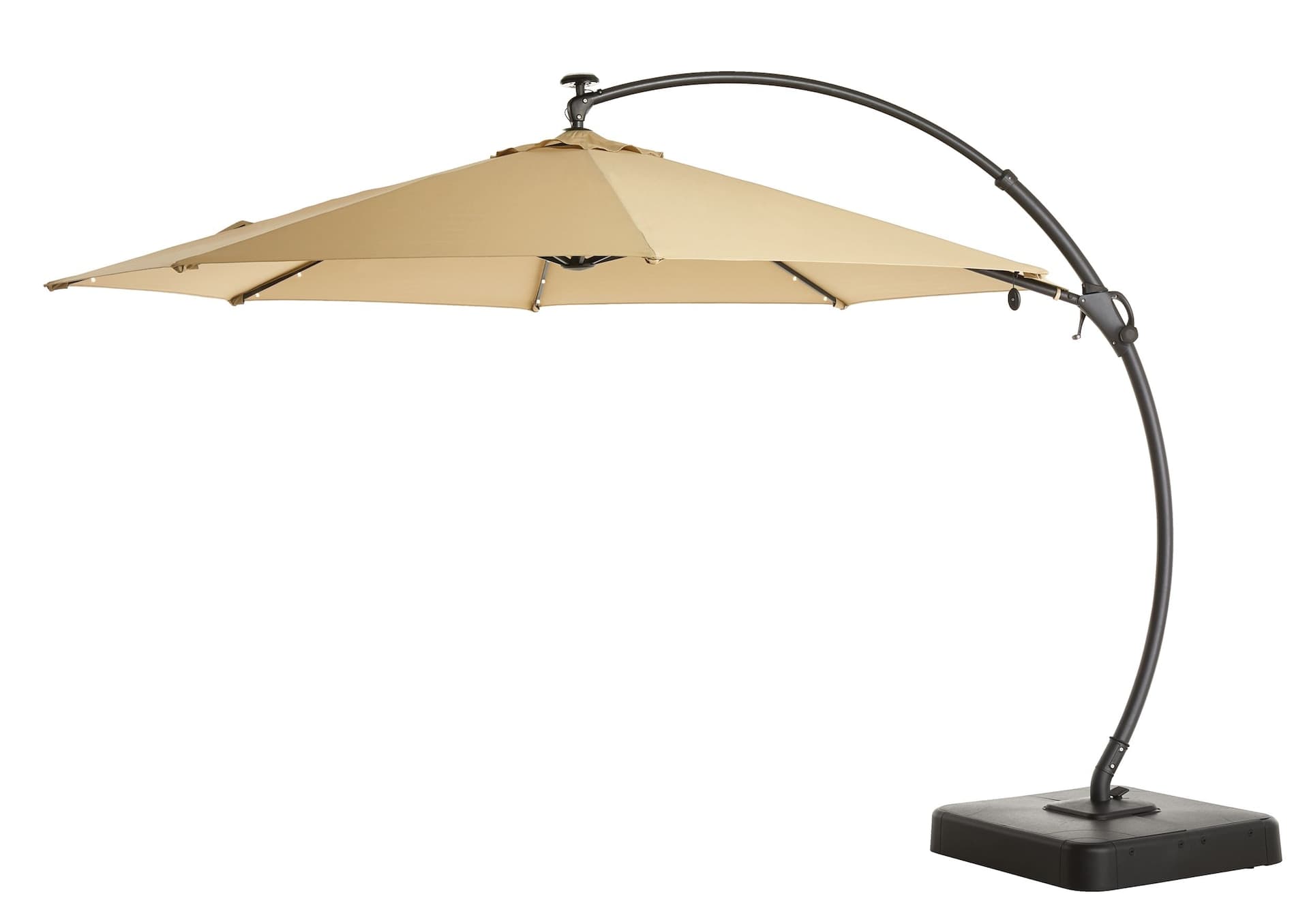 CANVAS Miramar Outdoor/Patio Offset Umbrella w/Solar LED Light, Base & Crank, Beige, 11-ft
