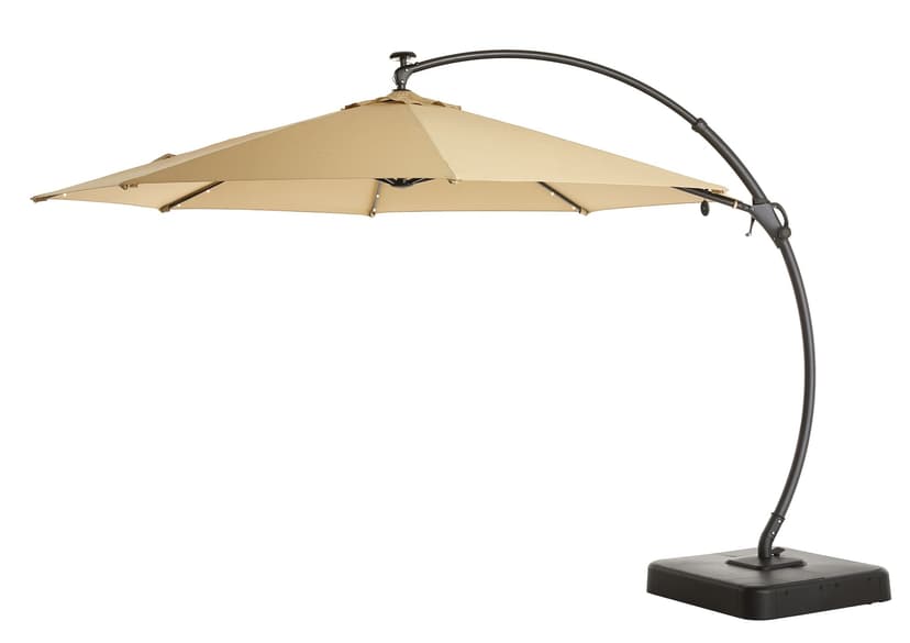 CANVAS Miramar Outdoor/Patio Offset Umbrella w/Solar LED Light, Base & Crank, Beige, 11-ft