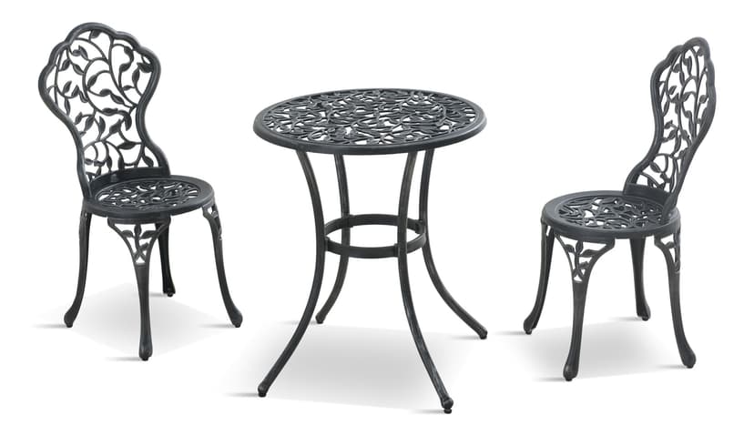 For Living Nottingham Aluminum Cast Outdoor/Patio/Balcony Bistro Set, Black, 3-pc